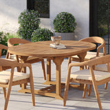 Teak Round to Oval 120cm-170cm Extending Table 4cm Top with 6 Sydney Chairs – Teak Garden Dining Set, Free Cushions