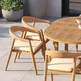 Teak Round to Oval 120cm-170cm Extending Table 4cm Top with 6 Sydney Chairs – Teak Garden Dining Set, Free Cushions
