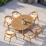 Teak Round to Oval 120cm-170cm Extending Table 4cm Top with 6 Sydney Chairs – Teak Garden Dining Set, Free Cushions