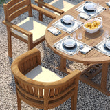 Teak Round to Oval 120cm-170cm Extending Table 4cm Top with 4 Marlow Stacking Chairs & 2 San Francisco Chairs – Teak Garden Dining Set, Free Cushions