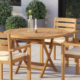 Teak Set 120cm Spiral Folding Table 4cm Top with 4 Marlow Stacking Chairs – Teak Garden Dining Set, Free Cushions