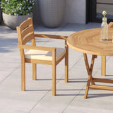 Teak Set 120cm Spiral Folding Table 4cm Top with 4 Marlow Stacking Chairs – Teak Garden Dining Set, Free Cushions