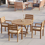 Teak Set 120cm Spiral Folding Table 4cm Top with 4 Marlow Stacking Chairs – Teak Garden Dining Set, Free Cushions