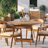 Teak Set 120cm Spiral Folding Table 4cm Top with 4 Sydney Chairs – Teak Garden Dining Set, Free Cushions