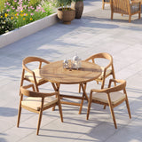 Teak Set 120cm Spiral Folding Table 4cm Top with 4 Sydney Chairs – Teak Garden Dining Set, Free Cushions