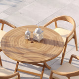 Teak Set 120cm Spiral Folding Table 4cm Top with 4 Sydney Chairs – Teak Garden Dining Set, Free Cushions