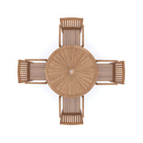 Teak Garden Furniture Set 120cm Sunshine Round Folding Table, 4cm Top (4 Henley Stacking Chairs) Cushions included.