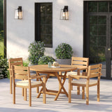 Teak Set 120cm Sunshine Folding Table 4cm Top with 4 Marlow Stacking Chairs – Teak Garden Dining Set, Free Cushions