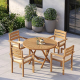 Teak Set 120cm Sunshine Folding Table 4cm Top with 4 Marlow Stacking Chairs – Teak Garden Dining Set, Free Cushions