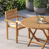 Teak Set 120cm Sunshine Folding Table 4cm Top with 4 Marlow Stacking Chairs – Teak Garden Dining Set, Free Cushions