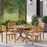 Teak Set 120cm Sunshine Folding Table 4cm Top with 4 Marlow Stacking Chairs – Teak Garden Dining Set, Free Cushions