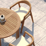 Teak Set 120cm Maximus Round Fixed Table 4cm Top with 4 Sydney Chairs – Teak Garden Dining Set, Free Cushions