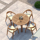 Teak Set 120cm Maximus Round Fixed Table 4cm Top with 4 Sydney Chairs – Teak Garden Dining Set, Free Cushions