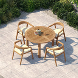 Teak Set 120cm Maximus Round Fixed Table 4cm Top with 4 Sydney Chairs – Teak Garden Dining Set, Free Cushions