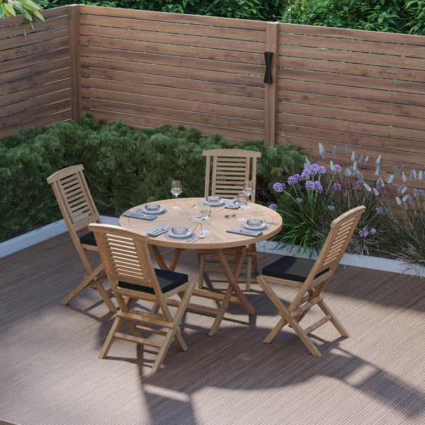 Teak Set 120cm Sunshine Folding Table (4 Folding Chairs) Cushions included.