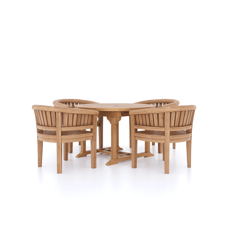 Teak Set 120-170cm Round to oval Table 4cm Top (4 teak San Francisco Chairs) cushions included.