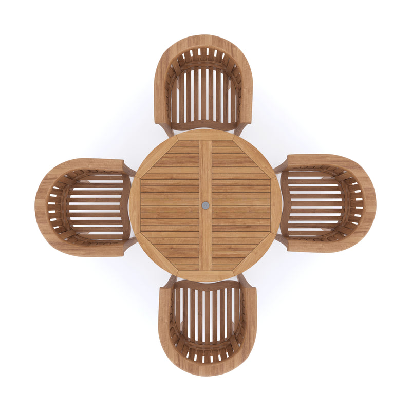 Teak 120cm to 170cm Round to Oval Extending Table with 4 San Francisco Chairs