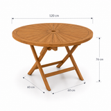 4 Seater Teak Garden Dining Set - 120cm Round Sunshine Folding Table with San Francisco Chairs