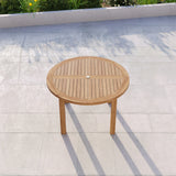 Teak Set 120cm Maximus Round Fixed Table 4cm Top With 4 Warwick Teak Chairs – Teak Garden Dining Set, Free Cushions