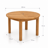 120cm Round Teak Garden Dining Table - Maximus 4cm Top