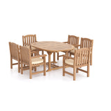 Teak Round to Oval 120-170cm Extending Table, 4cm Top with 6 Warwick Chairs, Free Cushions.