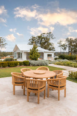 6 Seater Teak Garden Dining Set - 150cm Maximus Round Table with San Francisco Chairs