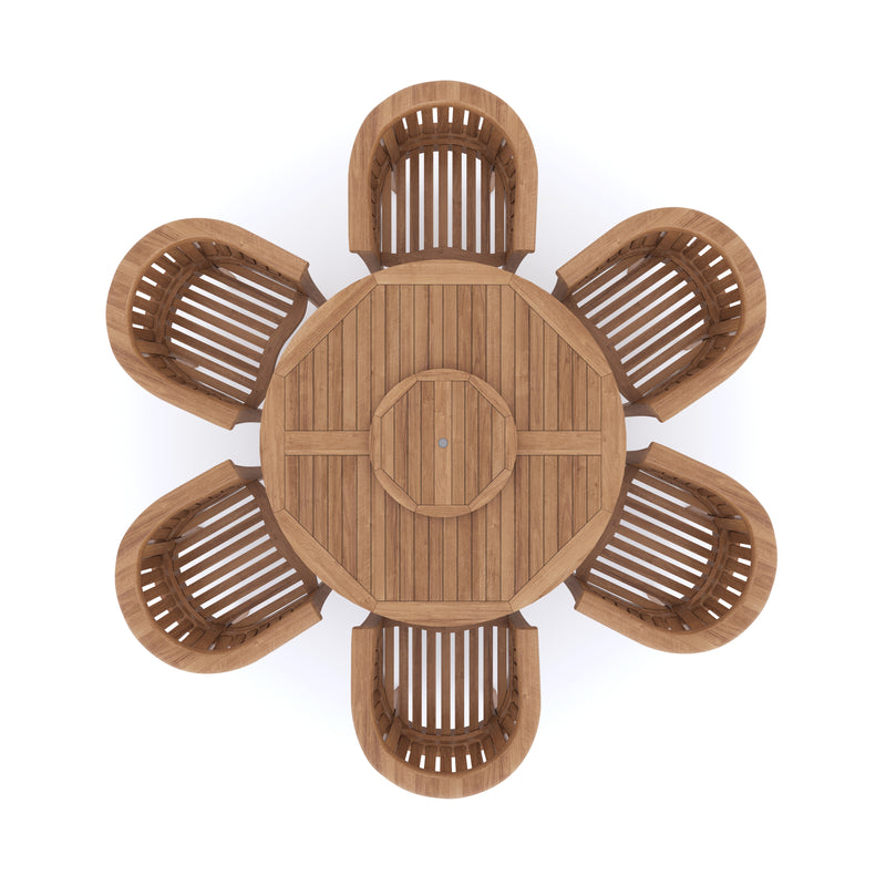 Teak Garden Furniture Set 150cm Maximus Round Table Table, 4cm Top (6 San Francisco Chairs) Cushions included.