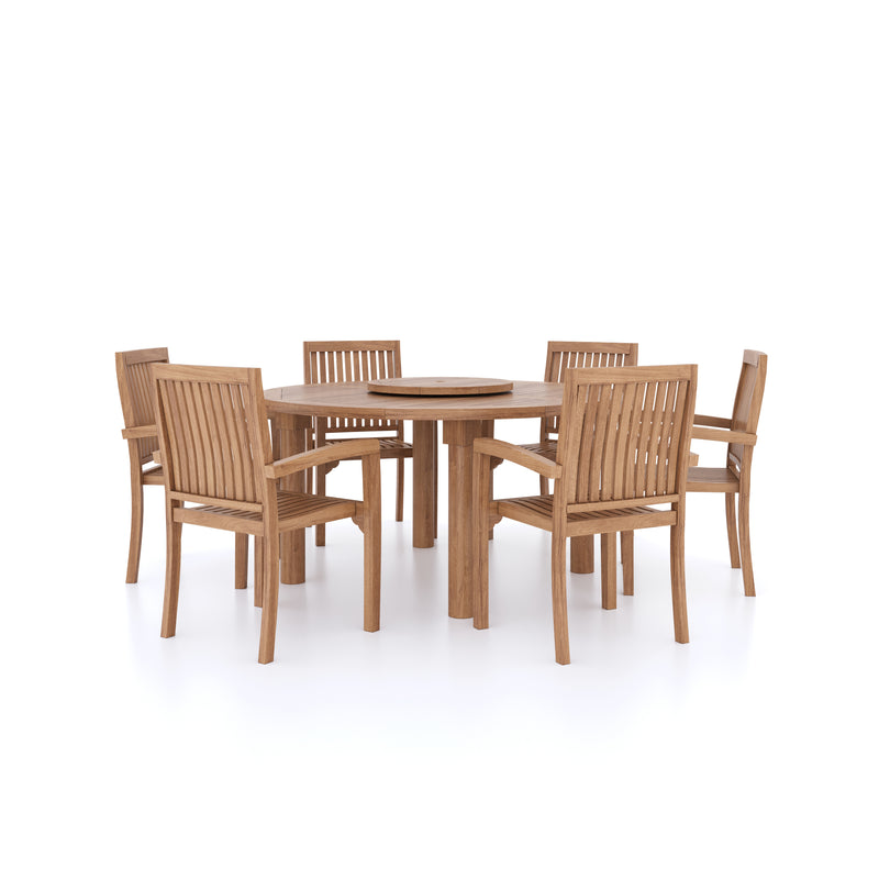 Teak Set 150cm Maximus Round Table 4cm Top (6 Henley Stacking Chairs) Cushions included.