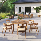 Teak 150cm Maximus Round Table 4cm Top with 6 Sydney Chairs – Teak Garden Dining Set, Free Cushions