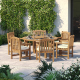 Teak Set 150cm Maximus Round Table 4cm Top with 6 Warwick Chairs – Teak Garden Dining Set, Free Cushions