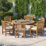 Teak Set 150cm Maximus Round Table 4cm Top with 6 Warwick Chairs – Teak Garden Dining Set, Free Cushions