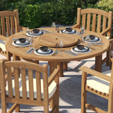 Teak Set 150cm Maximus Round Table 4cm Top with 6 Warwick Chairs – Teak Garden Dining Set, Free Cushions