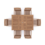 Teak Garden Furniture Square To Rectangle 120-170cm Extending Table 4cm Top (6 Henley Stacking Chairs) Cushions included.