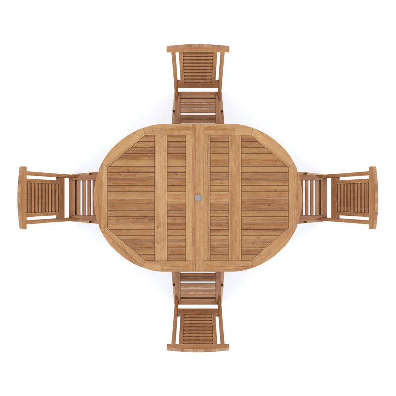 Teak 120cm to 170cm Round to Oval Extending Table with 4 Hampton Folding Chairs