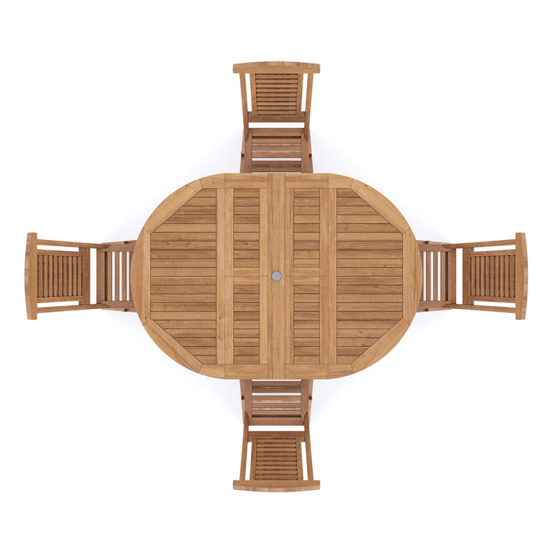 Teak Round To Oval 120-170cm Extending Table 4cm Top (4 folding Hampton Chairs) cushions included.