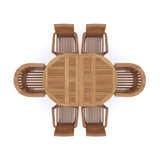 Teak Garden Furniture Round To Oval 120-170cm Extending Table 4cm Top (4 Stacking Chairs 2 San Francisco Chairs) Cushions included.