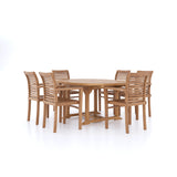 Teak Garden Furniture Round To Oval 120-170cm Extending Table, 4cm Top (6 Stacking Chairs) cushions included.