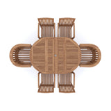 Teak 4cm Top Round To Oval 120-170cm Extending Table (4 Henley Stacking Chairs 2 San Francisco Chairs) Cushions included.