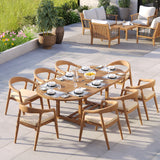 Teak 180-240cm Oval Extending Table 4cm Top with 8 Sydney Chairs – Teak Garden Dining Set, Free Cushions