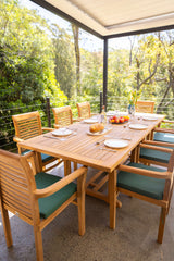 8 Seater Teak Garden Dining Set - 180-240cm Rectangular Extending Table with Henley Stacking Chairs