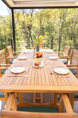 8 Seater Teak Garden Dining Set - 180-240cm Rectangular Extending Table with Henley Stacking Chairs