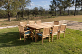 8 Seater Teak Garden Dining Set - 180-240cm Rectangular Extending Table with Henley Stacking Chairs