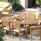 Teak 180–240cm Oval Extending Table with 6 Marlow Stacking Chairs & 2 San Francisco Benches – Teak Garden Dining Set