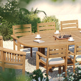 Teak 180–240cm Oval Extending Table with 6 Marlow Stacking Chairs & 2 San Francisco Benches – Teak Garden Dining Set