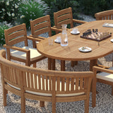 Teak 180–240cm Oval Extending Table with 6 Marlow Stacking Chairs & 2 San Francisco Benches – Teak Garden Dining Set