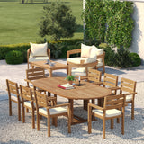 Teak 180-240cm Oval Extending Table 4cm Top with 8 Marlow Stacking Chairs – Teak Garden Dining Set