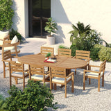 Teak 180-240cm Oval Extending Table 4cm Top with 8 Marlow Stacking Chairs – Teak Garden Dining Set