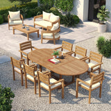 Teak 180-240cm Oval Extending Table 4cm Top with 8 Marlow Stacking Chairs – Teak Garden Dining Set