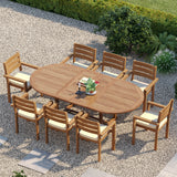 Teak 180-240cm Oval Extending Table 4cm Top with 8 Marlow Stacking Chairs – Teak Garden Dining Set