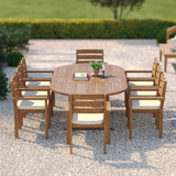 Teak 180-240cm Oval Extending Table 4cm Top with 8 Marlow Stacking Chairs – Teak Garden Dining Set